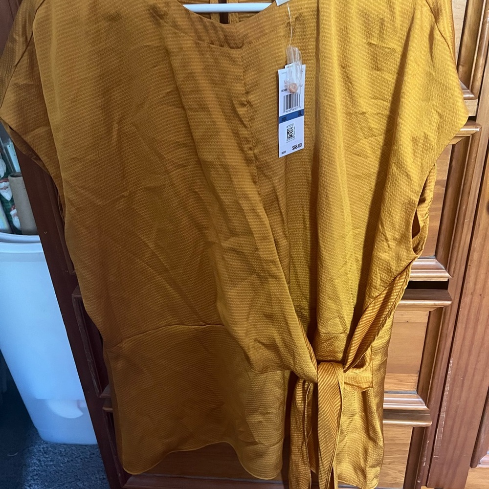 Michael Kors Mustard Yellow Tie-Waist Cap Sleeve Top